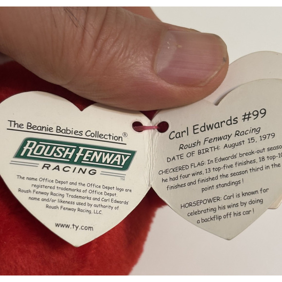 Ty Beanie Baby Carl Edwards Bear MWMT 2007 Nascar #99 Office Depot Giftable EUC - Picture 7 of 12